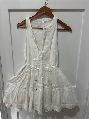 poshmark white lace dress Simona Long Sleeve Embroidered Front Tie Mini Dress - Stella Marina Print